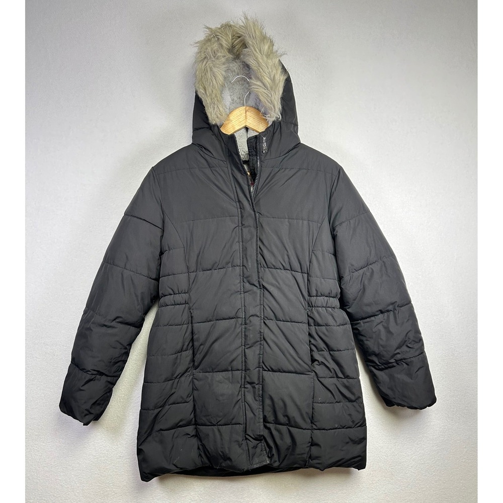 Childrens Place Girls Black Puffer Coat Faux Fur Hood Lined‎ Winter Warm XXL 16